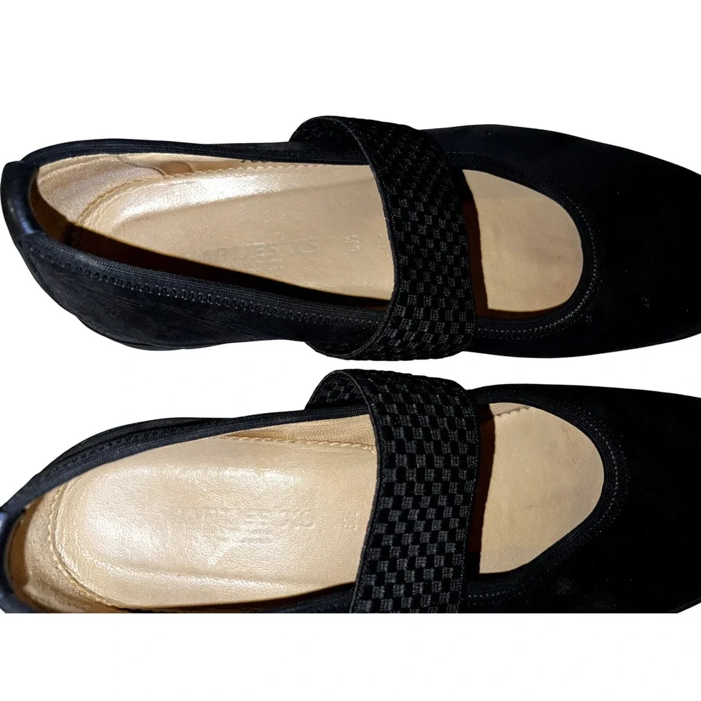 Hartjes XS Womens Blue Metallic Leather Mary Jane Elastic Strap Flats 9US/6.5UK